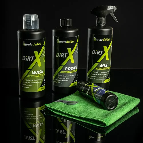 Dirt X Wash, Power Konzentrat, Mix, Shine und Microfasertuch im Gesamtpaket