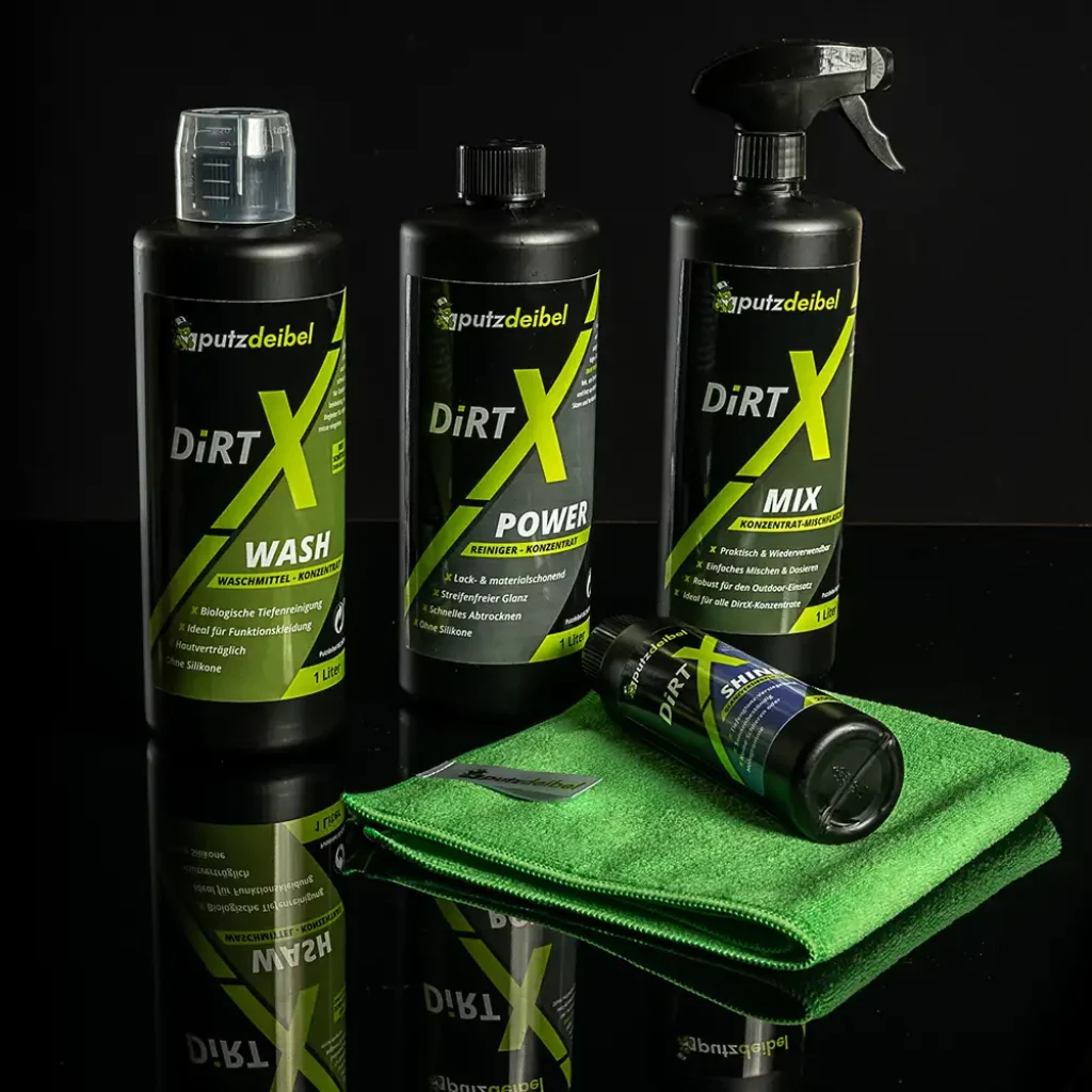 Dirt X Wash, Power Konzentrat, Mix, Shine und Microfasertuch im Gesamtpaket